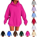 HJYUZP Oversized Hoodies for Women, Crewneck Plus Size Sweatshirts Casual Pullover Cute Sweatshirt Hot Pink Y2K Long Sleeve Hooded Fashion Tops Trendy Fall Outfits 2025 Clothes Winter Clothing