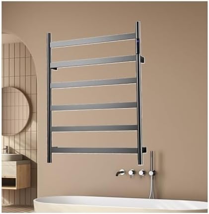 Wall-Mounted Stainless Steel Heated Towel Rack - Fast Heating Electric Towel Dryer for Garments, Space-Saving Design, Brushed Finish, Hardwired Bathroom Accessory