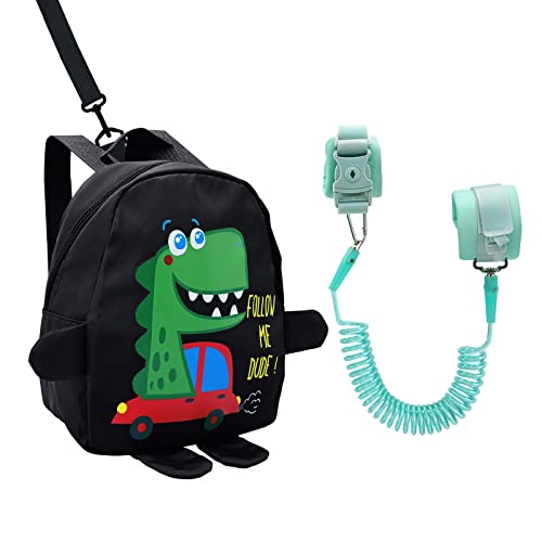 Sécurité Sac à Dos Enfant Sac à dos pour Enfant avec Laisse Noir Sac à dos anti-perte avec harnais de sécurité 1.5m Bracelet anti-perte de poignet Sac à dos Dinosaure Enfant Préscolaire avec Laisse