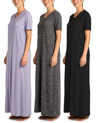 Image of Real Essentials 3 Pack: Women's Soft Maxi Long Nightshirt Short Sleeve Soft Nightgown Sleep Dress (Available in Plus Size)