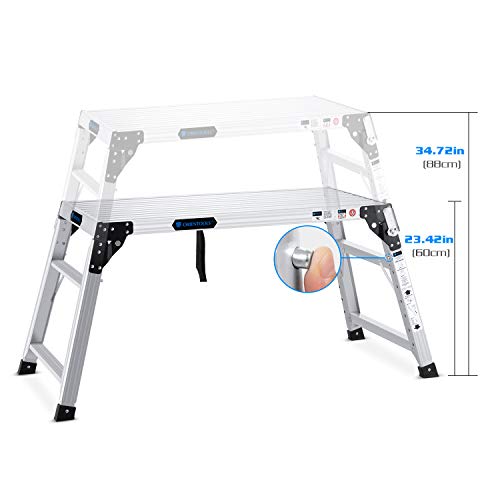 Adjustable Work Platform with 330 lb Duty Rating, Portable Folding Aluminum Step Ladder, Ideal for Washing Vehicles, Cleaning Windows, Decorating, etc.