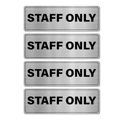 YIKIADA 4 PCS Staff Only Sign 76 x 220 mm Aluminum Warning Waterproof Reflective Self Adhesive Signal for Office Kitchen Restroom Door 4 PCS