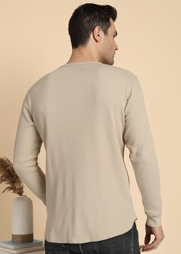 Image of Alan Jones Clothing Men's 100%Cotton Regular Fit Waffle Henley Neck Long Sleeve T-Shirt