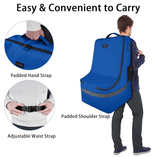 Image of YOREPEK Car Seat Travel Bag, Padded Car Seats Backpack for Air Travel, Heavy Duty Carseat Travel Bag for Airplane, Airport Gate Check Bag (Blue)