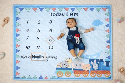 Image of NEW COMERS Milestone Baby Blanket for All Season, Multiuse Cotton Blanket & Prop for Summer /Winter /Ac Room, Blankets for Kids /New Born Monthly Photoshoot, Thread Count (80 /153) 135x115x2cm | 521