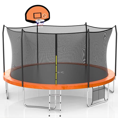 AOTOB 15 FT Trampoline for Kids, Trampoline with Basketball Hoop, Recreational Outdoor Trampoline with Storage Bag and Ladder for Kids and Adult, ASTM Approved