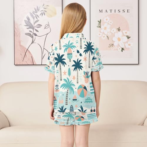 senya Pajama Sets Silky Button Down Nightwear Sleepwear Size 5-14 Years Coconut Tree4