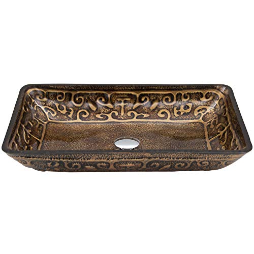 Vigo VG07045 Golden 22.25 Inch L X 14.5 Inch W Over The Counter Freestanding Glass Rectangular Vessel Bathroom Sink In Gold And Brown Fusion cover