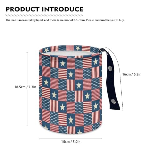 Image of American Flag Star Print Hanging Portable Car Trash Can Waste Basket Car Accessories Interior Collapsible for Men and Women Easy to Install