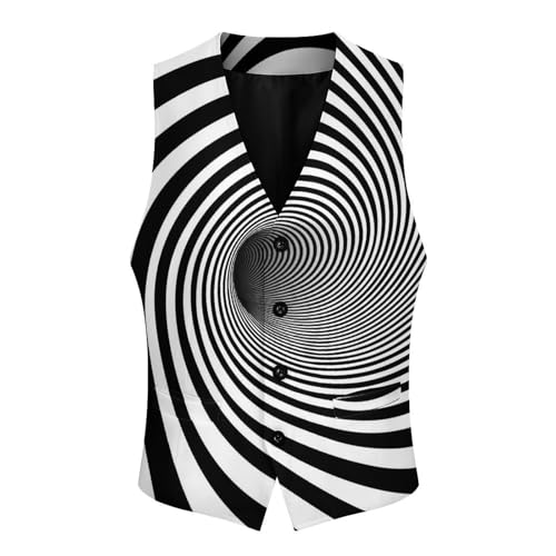 3D Black And White Stripes Vortex Men's Suit Vest Slim Fit V-Ncek Waistcoat Business Casual Vest4