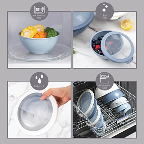 Cook With Color Mixing Bowls With Tpr Lids - 12 Piece Plastic Nesting Bowls Set Includes 6 Prep Bowls And 6 Lids, Microwave Safe Mixing Bowl Set (Blue And White) #TOP4