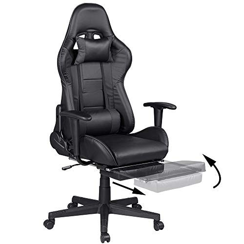 Sedia Poltrona Gaming Scrivana Ufficio Casa in Ecopelle Schienale Reclinabile Cuscino Lombare Poggiatesta Rotazione 360 Gradi Direzionale Altezza Regolabile Base 5 Ruote (Nero con Poggiapiedi) - Sedia gaming - Immagine 8