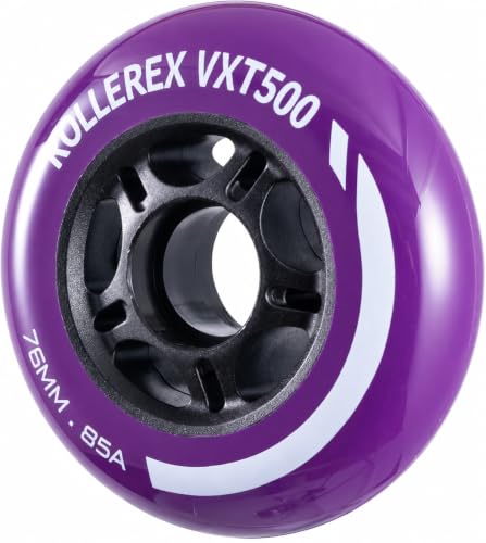 Image of Rollerex VXT500 Inline Skate Wheels 8-Pack - 85A Durable Roller Blade Wheels for Indoor & Outdoor Skating - Fits Standard 608 Bearings (Royal Purple, 76mm)