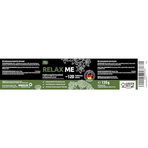 GreenPet Relax Me 120 Tabs – Beruhigungsmittel für Hunde als Snacks mit Baldrian & Johanniskraut, bei Angst, Stress, Autofahrt & Reise – Zur natürlichen Beruhigung & Entspannung