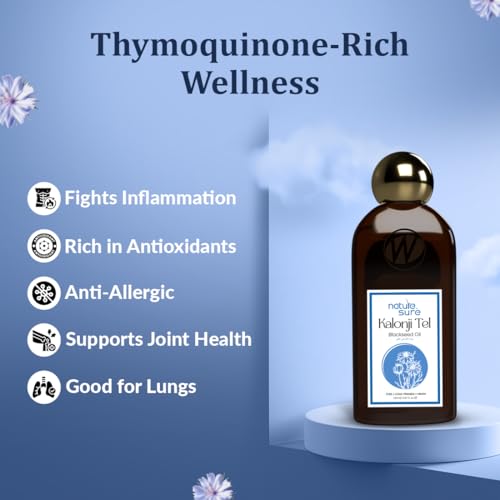 Nature Sure Kalonji Oil Cold Pressed Black Seed Oil for Skin, Hair & Massage, Skin Firming & Anti Aging - 150ml