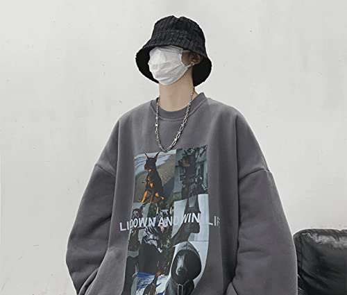 Y2K Dobermann Graphic Sweatshirt für Herren und Damen, koreanisches Harajuku, Langarm-Top, Oversize, Fleece, adretter Stoff, Streetwear, Unisex, Grau, Größe 3XL
