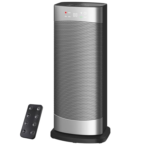 Calefactor Bajo Consumo, 1500W PTC Ceramico radiador electrico, Temporizador 24H, 4 Modos, Protección Contra Sobrecalentamiento y Vuelco, Modo ECO, 70° Oscilación, para Interiores