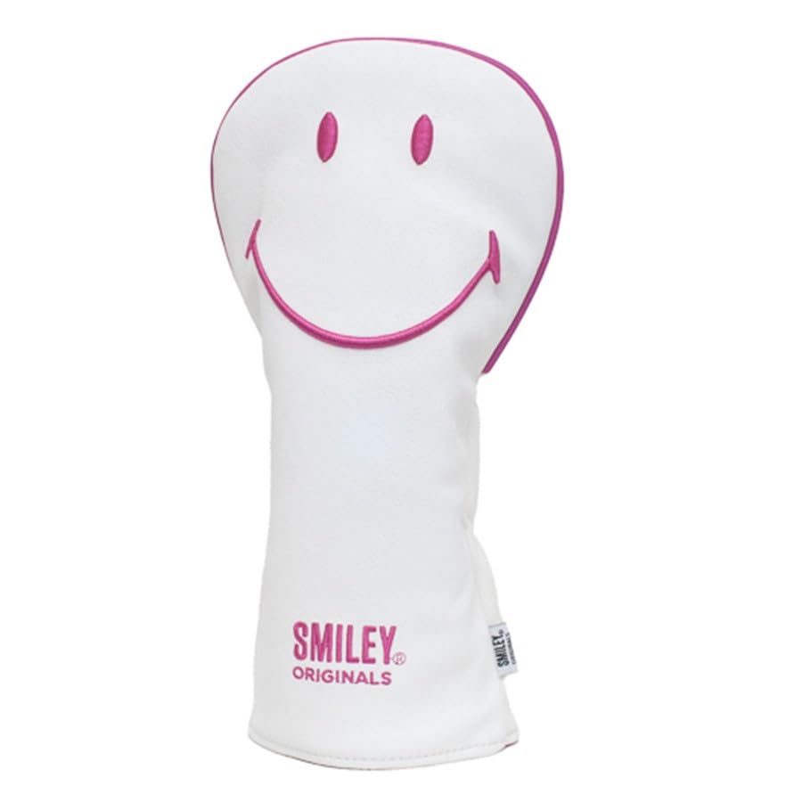 Smiley Golf Club Headcover - Classic Driver - White/Pink