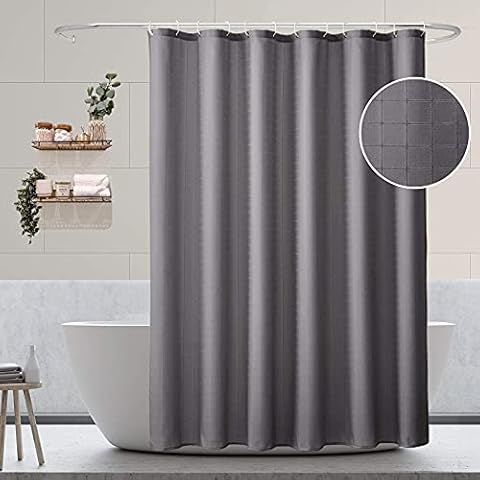 SOFJAGETQ Fabric Shower Curtain with Plaid Weave Cloth Morden Shower Curtain Set for Bathroom and Bathtubs Solid Tones Textures with 12 C-Shaped Hooks 72 x 72 Inches, Grey Cover