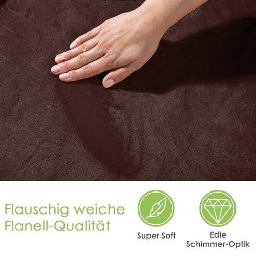 heimtexland Kuscheldecke flauschig Flanell Wohndecke warm Oekotex Tagesdecke Überwurf Sofadecke fusselfrei Fleecedecke Super Soft XL Decke 150x200 cm Typ380 Schoko braun