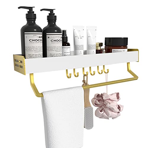 Estante De Baño Sin Perforación Caddy De Ducha Estante De Ducha Blanco Adhesivo con Gancho Espacio De Aluminio Montado En La Pared para Inodoro De Cocina, Nivel B1 50 Cm