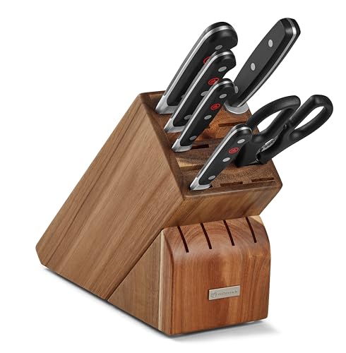 WÜSTHOF Classic Seven Piece Knife Block Set | 7-Piece German Knife Set | Precision Forged High Carbon Stainless Steel Kitchen Knife Set with 15 Slot Wood Block – Model 7417
