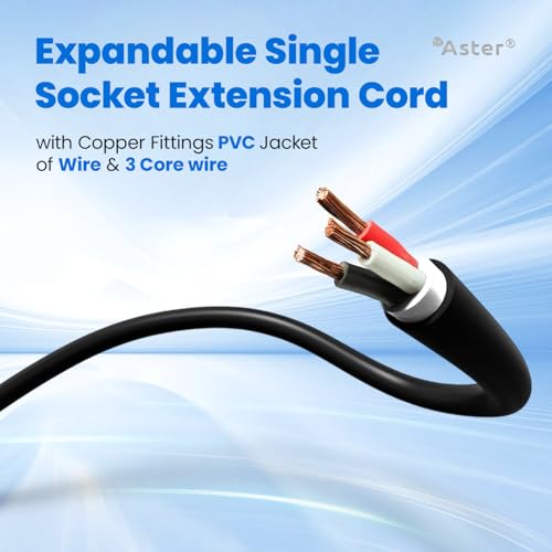 Image of Aster Single Outlet Socket Extension Board - 10A Expandable Electric Extension with 3M Heavy Duty Long Wire Cord for Indoor Outdoor Use (Black) (3 Meter)
