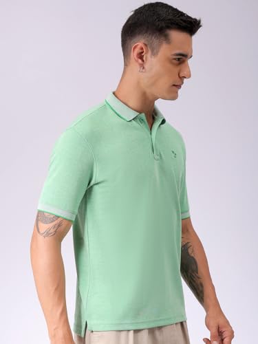 Image of The Indian Garage Co Men Regular Fit Textured Polo Neck Half Sleeves Tshirt