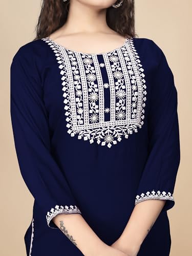 Image of Women Rayon Embroidered Kurti Three Quarter Sleeve Kurta for Women and Girls Embroidery Work Soft Rayon Fabric Comfortable