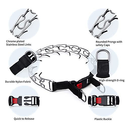 Prong Collar For Dogs, Pinch Collar For Dogs With Metal Dog Leash, Choke Collar For Small Large Dogs, No Pull Choker Dog Collar W/ Quick Release Snap Buckle, Adjust Stainless Steel Links, Rubber Tips #TOP2