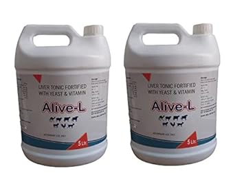 Alive - L Liver Tonic Fortified with Yeast & Vitamin for Cows| Buffaloes| Poultry| Horses| Camels| Calves| Pigs| Foals| Sheep & Goat (Pack of 2) Pet Health Supplements (10 L)