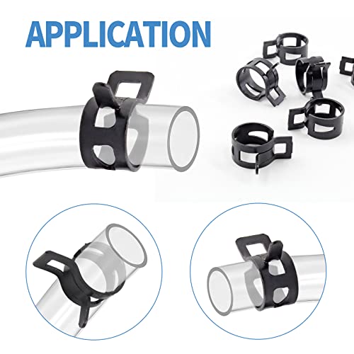 Bonsicoky 50Pcs 3/8" Spring Band Type Action Hose Clamp,10Mm Black Manganese Steel Spring Clip Pipe, For Fuel Line Silicone Hose Line Water Pipe #TOP4