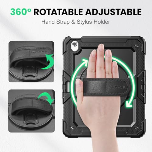 Image of SEYMAC for iPad Air 13 Inch Case M4 / M3 / M2 (2026 /2025 / 2024), Heavy Duty Shockproof Protective Case with Screen Protector, 360 Rotating Stand, Hand /Shoulder Strap and Pen Holder, Black