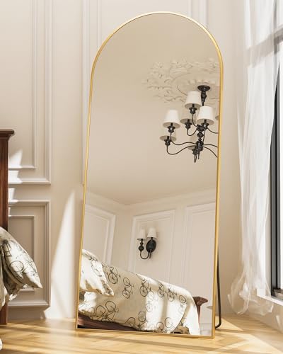Image of Antok 71 inch x32 inch Arched Full Length Floor Mirror, Gold Aluminum Frame, Free Standing /Wall Mount /Leaning for Bedroom, Living Room, Dressing Room