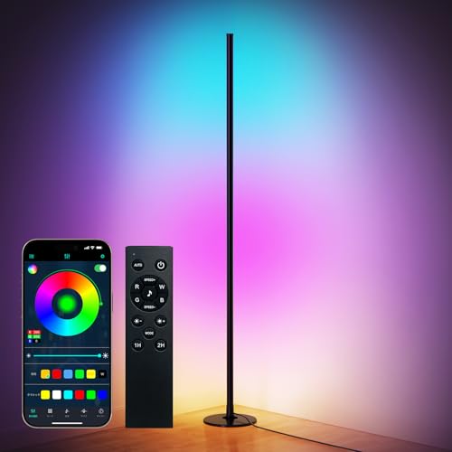 Smiling Shark フロアライト NUVIA-01【4段階スタンドライト·RGB & RGBIC搭載・1600万色・無影設計】スマート照明 フロアスタンド・ランプ 自由に組み立て 150cm高さ 1000LM/タイマー/DIY機能/音楽同期対応 白色光 マルチカラー 無段階調光調色 おしゃれな間接照明 スマホ操作 ルームライト 寝室・リビングで使える フロアランプ プレゼントに最適
