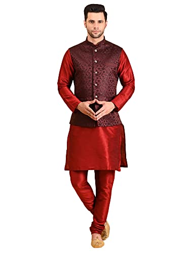 Image of Uri and MacKenzie Men's Silk Blend Kurta Pajama with Designer Ethnic Nehru Jacket /Modi Jacket