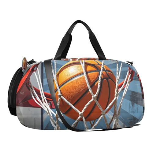 Gym Travel Duffle Bag for Boys Girls Retro Basketball Hoop Sports Dance Bag with Shoe Compartment & Wet Pocket Football Kids Travel Bag Teens Sleepover Carry2