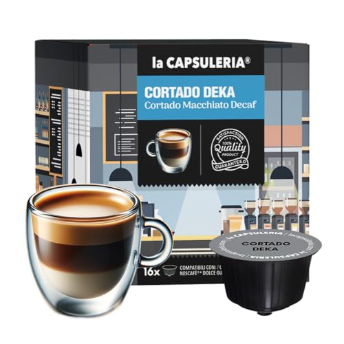 CORTADO DECAF (48 Capsules) compatible with Nescafé Dolce Gusto, 3 Boxes x 16 Pods (48 Servings Total), La Capsuleria