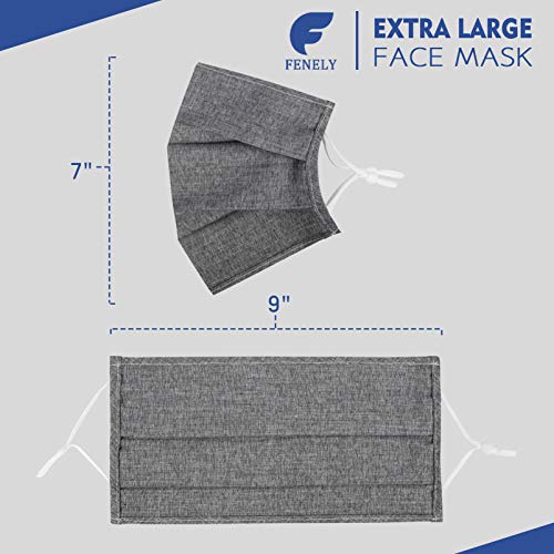Extra Large Face Masks for Men Adults with Big/Beard Face, Adjustable Ear Loops, Cotton Cloth Fabric XL Masks with Nose Wire, Washable Reusable Breathable