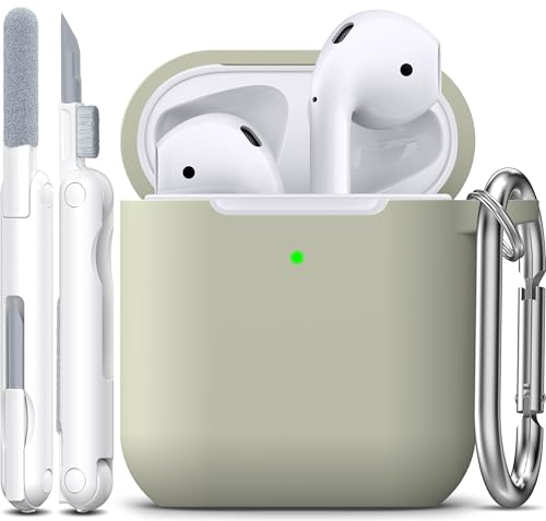 Image of AirPods Case Cover with Keychain, R-fun Full Protective Silicone AirPods Accessories Skin Cover for Women Girl with Apple AirPods Wireless Charging Case,Front LED Visible-Brick Green