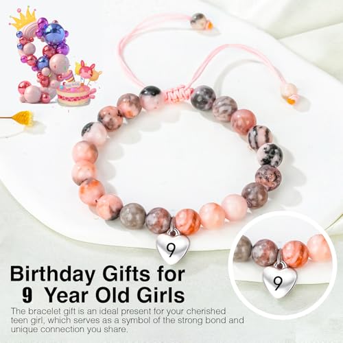 Chuchoter 8-16 Year Old Girl Birthday Gifts,Pink Zebra Natural Stone Sweet Heart Beaded Bracelets For Girls Daughter Granddaughter Niece Happy Birthday Gifts2
