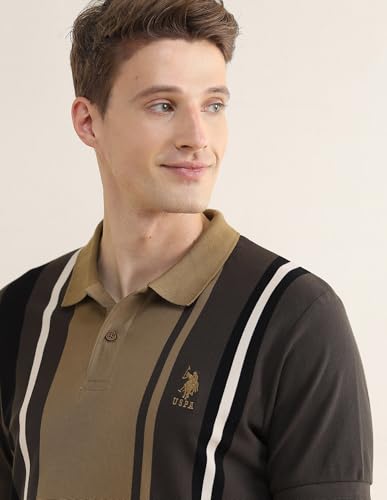 Image of U.S.Polo Association Men's Colourblocked Striped Slim Fit Polo Shirt