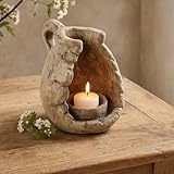 STUWU Schwerer Deko-Krug Windlicht aus Keramik – rustikaler Blumentopf im Shabby-Chic & Landhausstil – für Stumpenkerzen Ø bis 4 cm – liebevoll dekorierbares Wohn-Accessoire