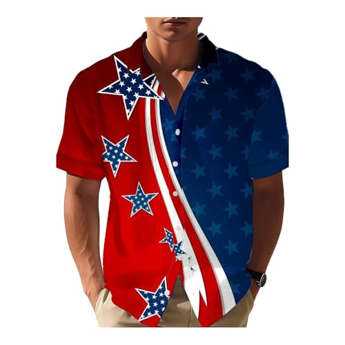 Men's Casual Independence Day Star Usa Flag Waffle Pocket Shirt Stars And Stripes Top