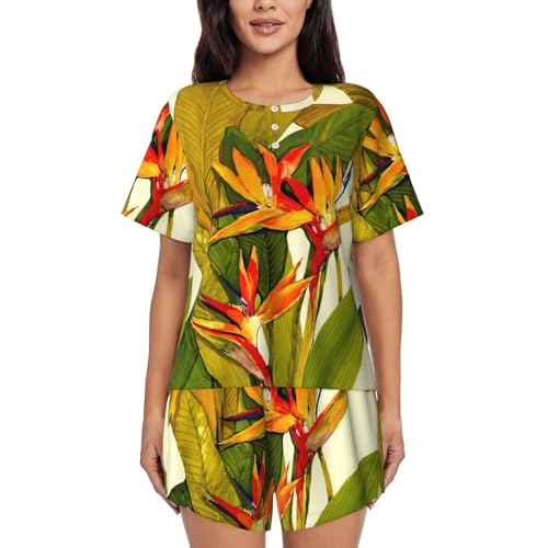 Pyjama femme oiseau de paradis short à poches col rond
