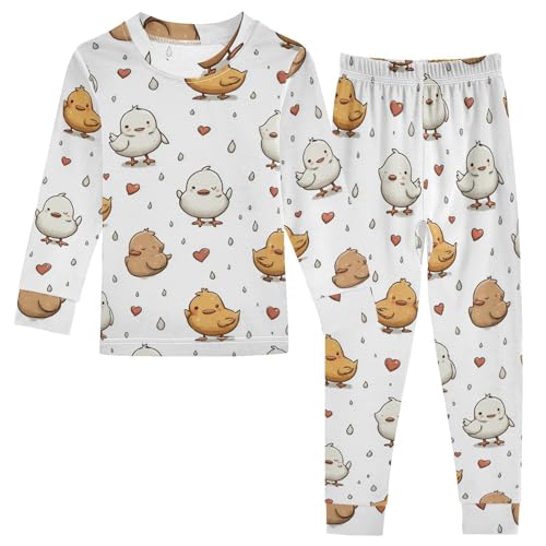 Pajama Sets Long Sleeve Cute Chicks with Hearts Soft Comfy Sleepwear 2 Piece PJS 3-8T