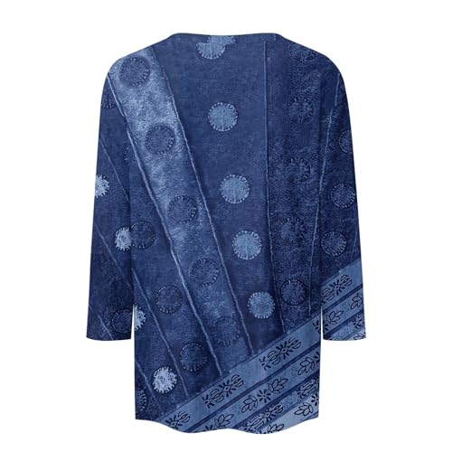 Women's Three Quarter Sleeve Tops Casual Round Neck T-Shirts Cute Trendy Printed Tunic Basic Tees Cruise Outfits4