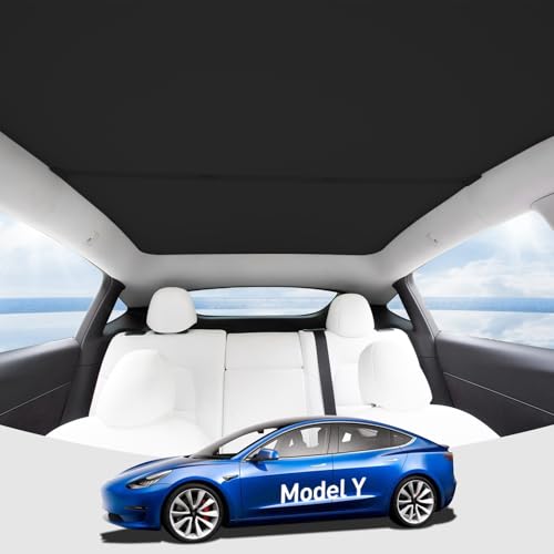 CHIYLE グラスルーフサンシェード Tesla Model Y 2020-2024年式対応、遮熱UVカット サンルーフシェード、Tesla Model Y アクセサリー 2020 2021 2022 2023 2024年式用(ブラック)
