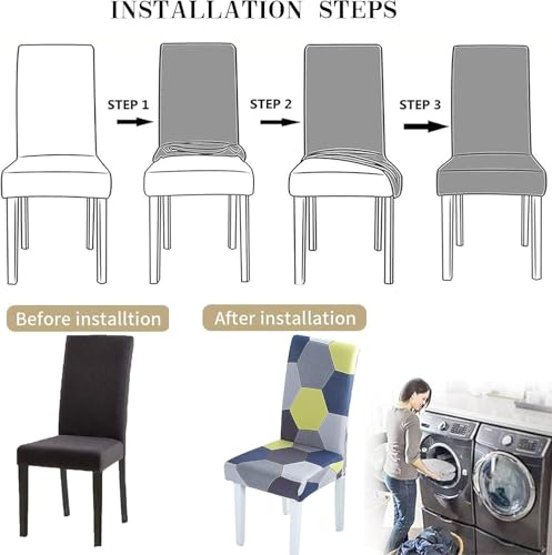 Image of Styleys Chair Covers for Dining Room, Stretch Dining Chair Cover, Washable Spandex Kitchen Chair Slipcovers (Set of 8, Multi Hexagon Pattern, SD3225)