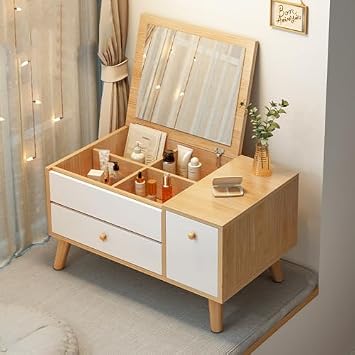 Bay Window Dressing Table Bedroom Multi-Functional Dressing Table with Drawer Small Mini Economy Makeup Desk Natural, 60*40*38 cm / 23.6 x 15.7 x 15 inches
